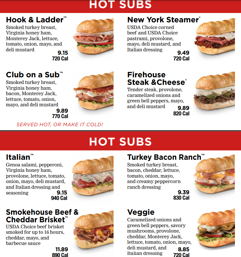 Order Firehouse Subs Menu USA