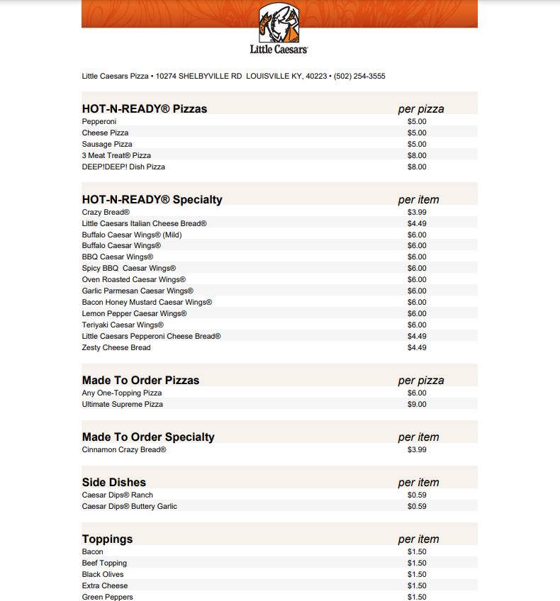 Order Little Caesars With Prices USA