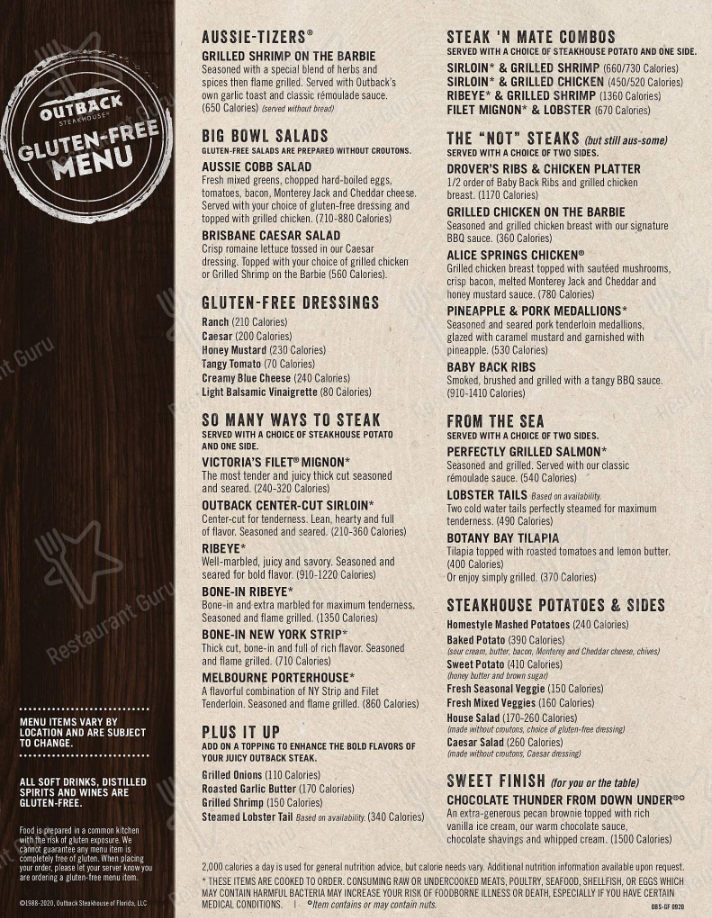 Order Outback Steakhouse Menu USA