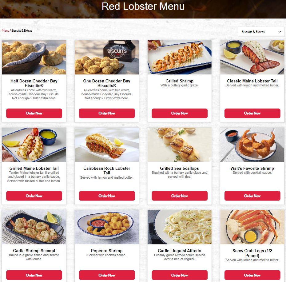 Order Red Lobster Menu USA