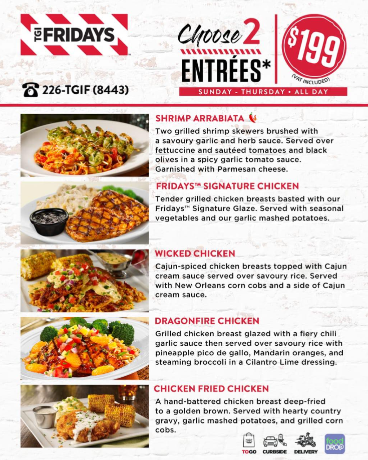 Order TGI Fridays Menu USA