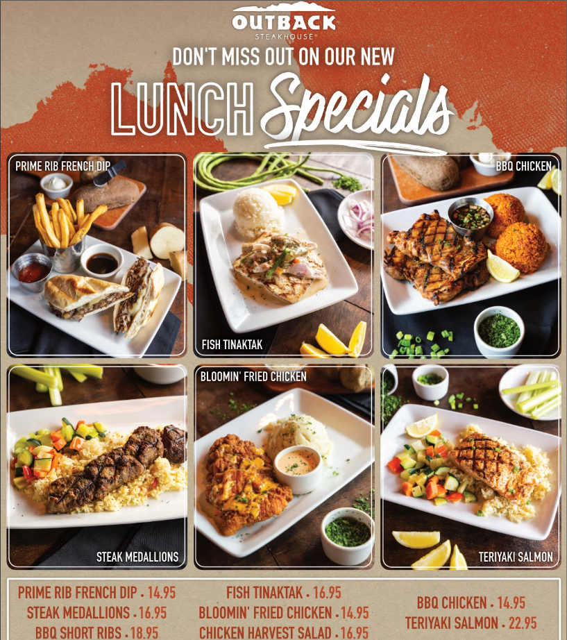 Outback Steakhouse Lunch Specials Menu USA