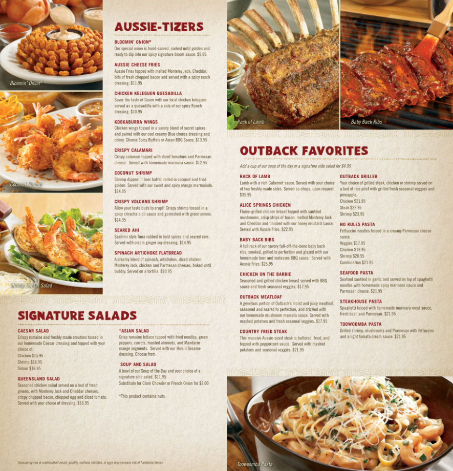 Outback Steakhouse Menu Items Prices USA