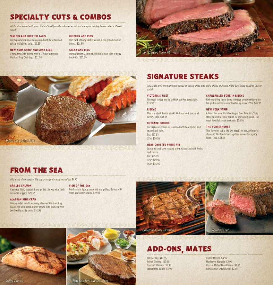 Outback Steakhouse Menu Updated Prices USA