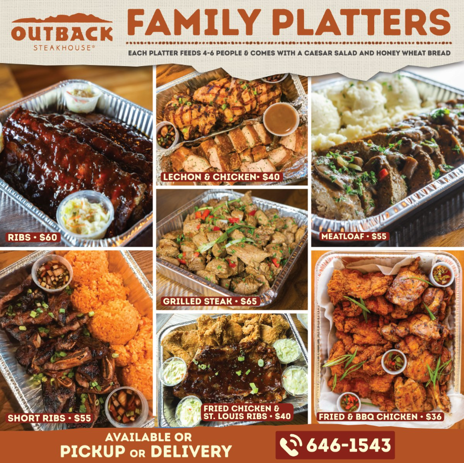 Outback Steakhouse Party Platters Menu USA