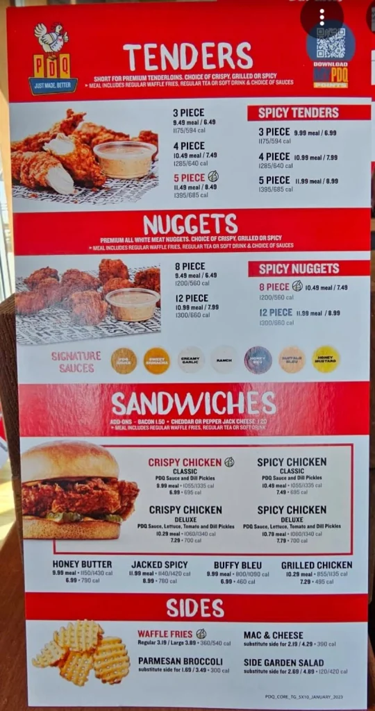 PDQ Menu Items Prices USA