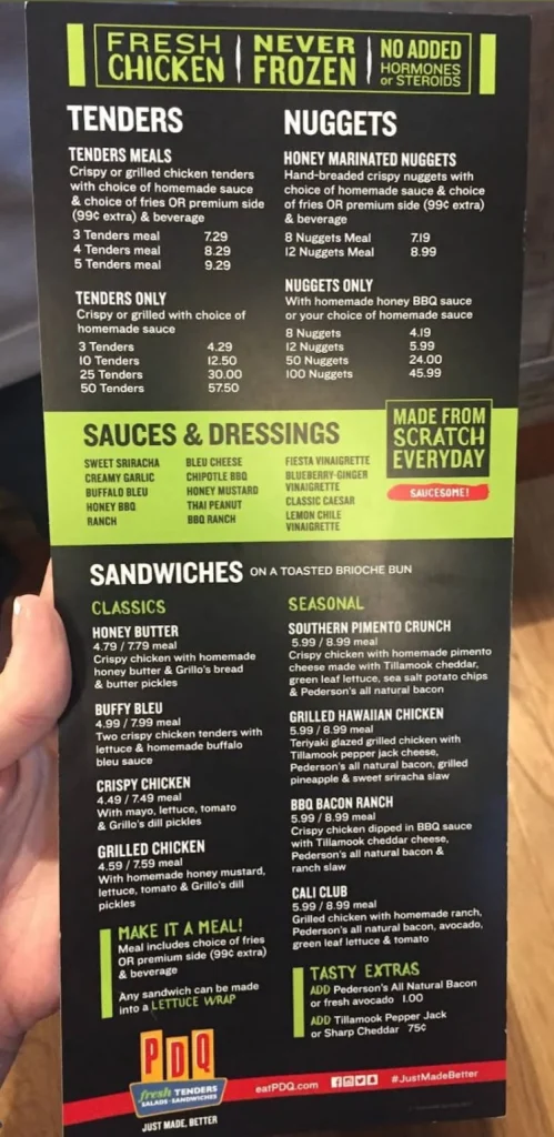 PDQ Menu With Prices USA