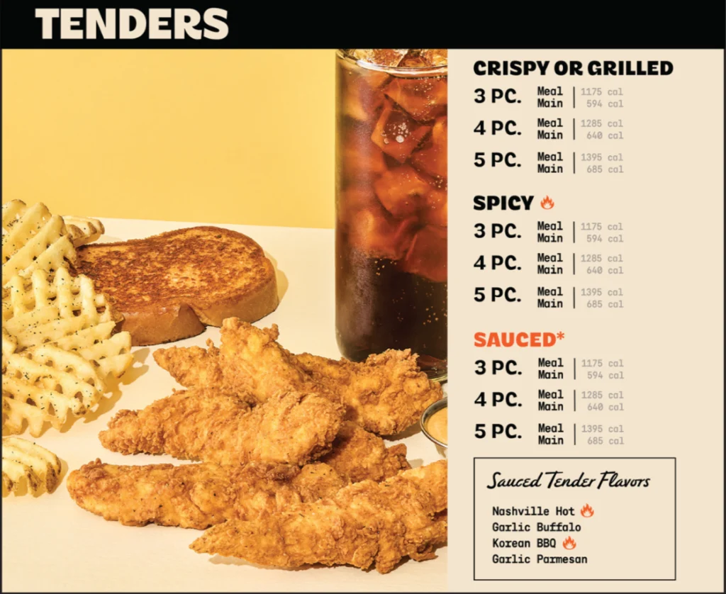 PDQ Tenders Menu USA