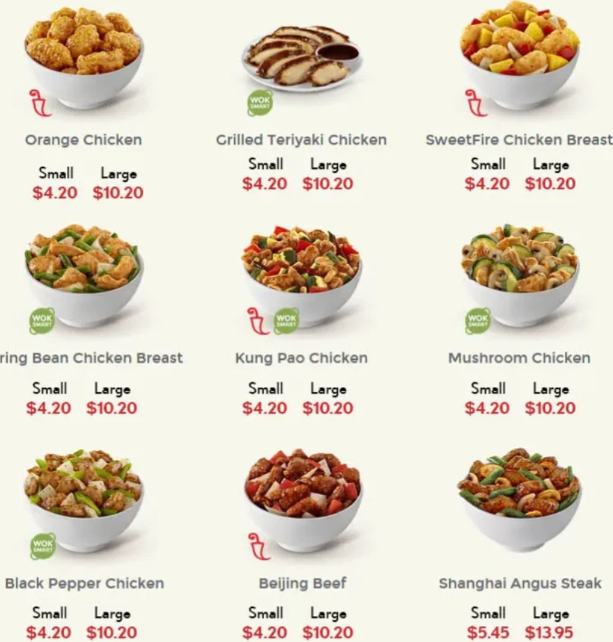 Panda Express A La Carte Menu USA