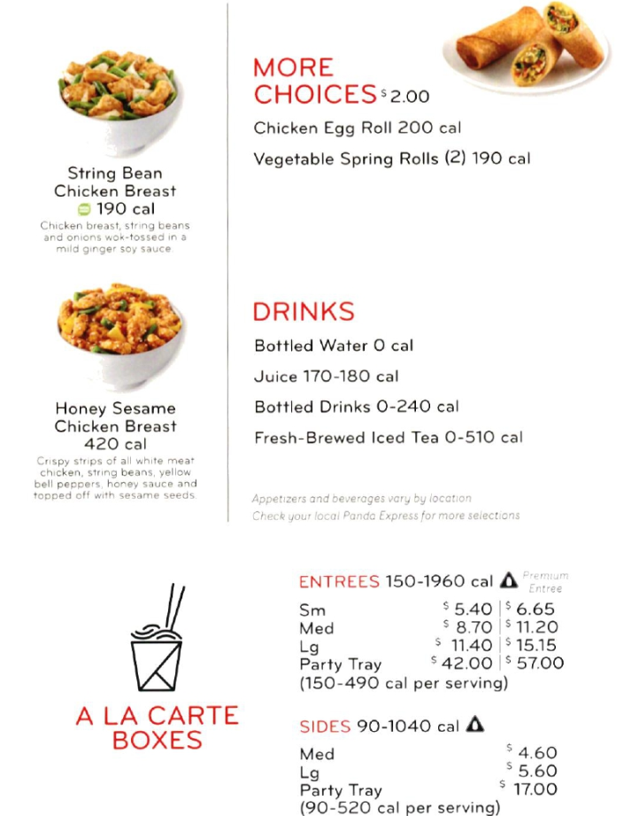 Panda Express Appetizers and More Menu USA