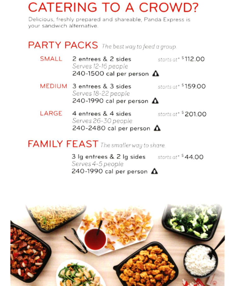 Panda Express Catering Menu USA