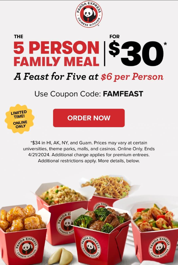 Panda Express Family Meal Menu USA