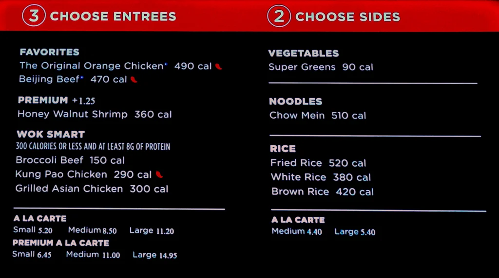 Panda Express Menu Items Prices USA