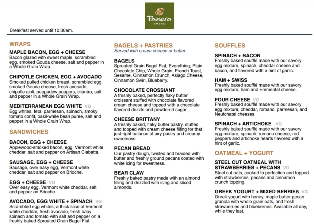 Panera Bread Menu Updated Prices USA