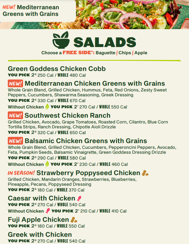 Panera Bread Salads Menu USA