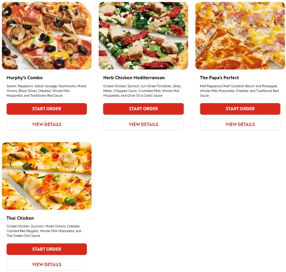 Papa Murphy’s Gourmet Delite Pizza Menu USA