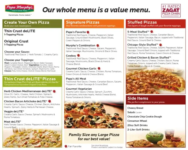 Papa Murphy’s Menu USA