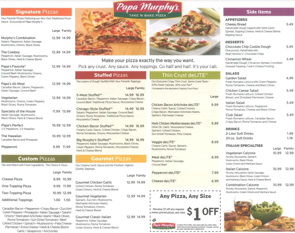 Papa Murphy’s Menu With Prices USA