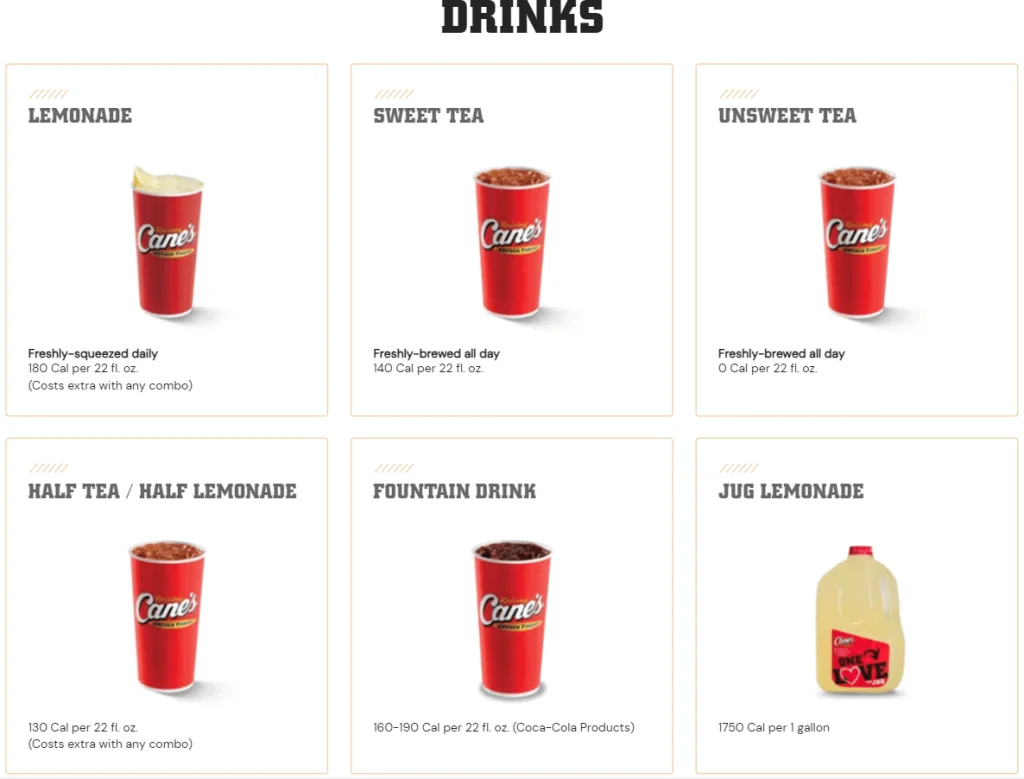 Raising Cane’s Drinks Menu USA