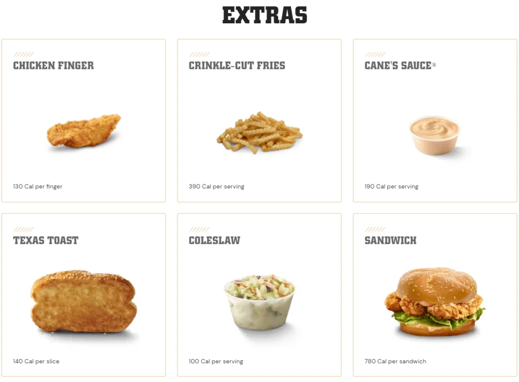 Raising Cane’s Extras Menu USA