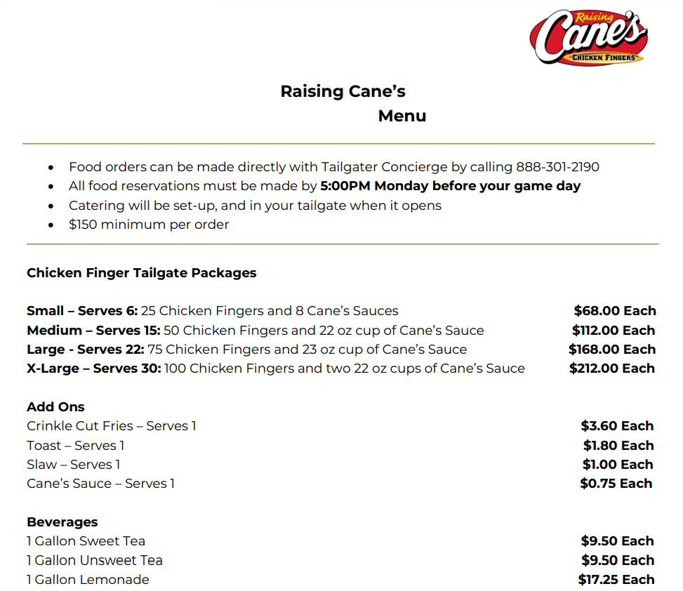 Raising Cane’s Menu Updated Prices USA