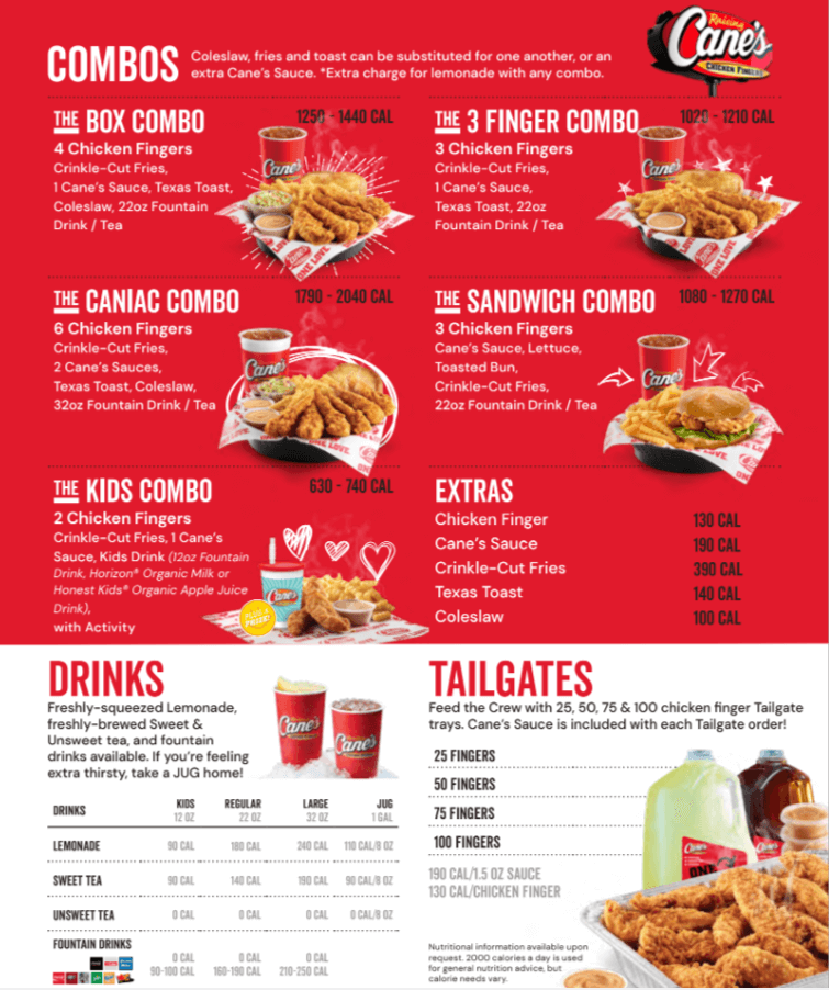 Raising Cane’s Menu With Prices USA