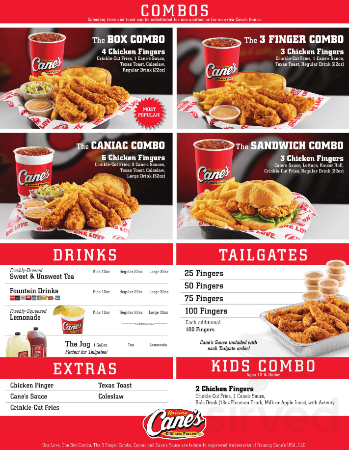 Raising Cane’s Menu USA