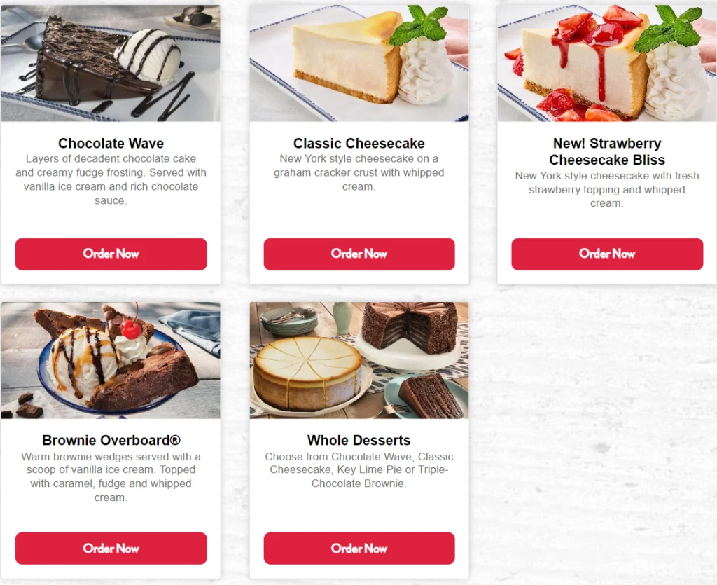 Red Lobster Desserts Menu USA