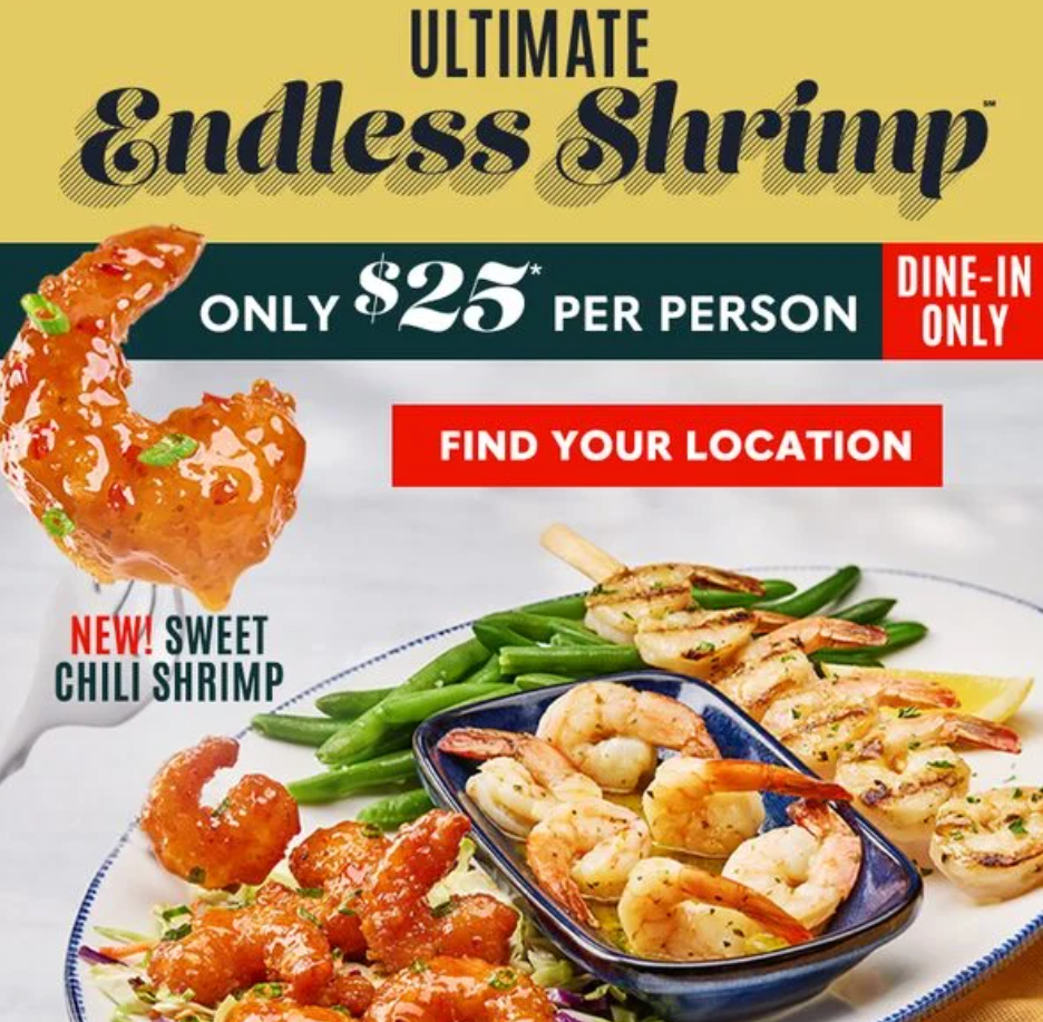 Red Lobster Endless Shrimp Menu Deal USA