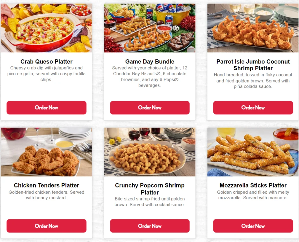 Red Lobster Hot Platters Menu USA