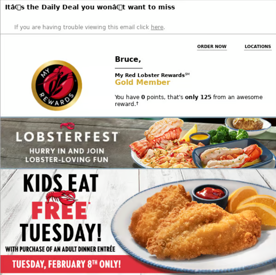 Red Lobster Kids Eat Free Menu Deal USA