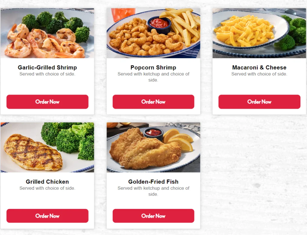 Red Lobster Kids Menu USA