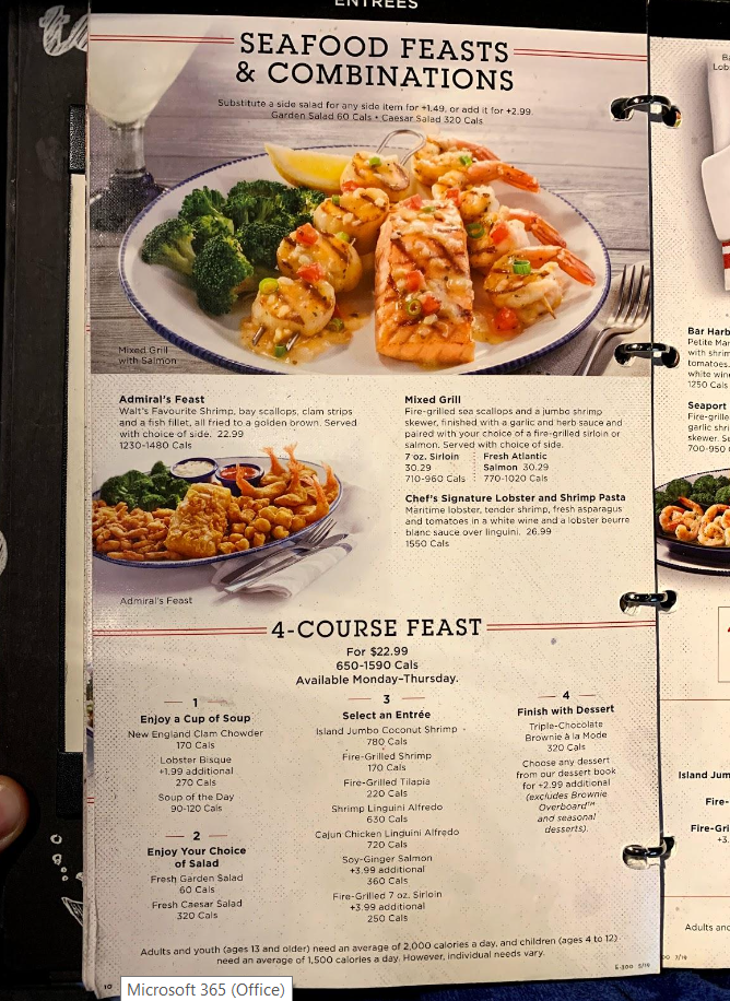 Red Lobster Menu Prices USA