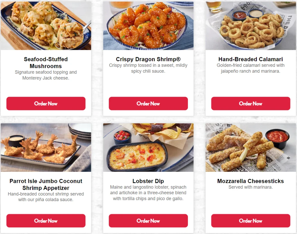 Red Lobster Starters Menu USA