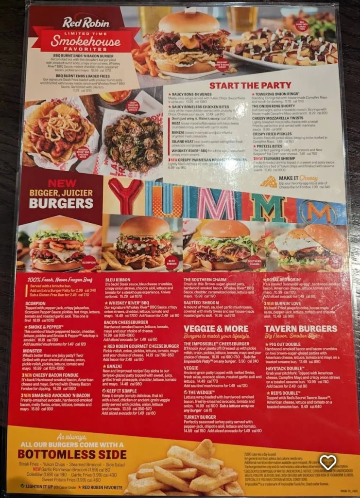 Red Robin Menu Items Prices USA