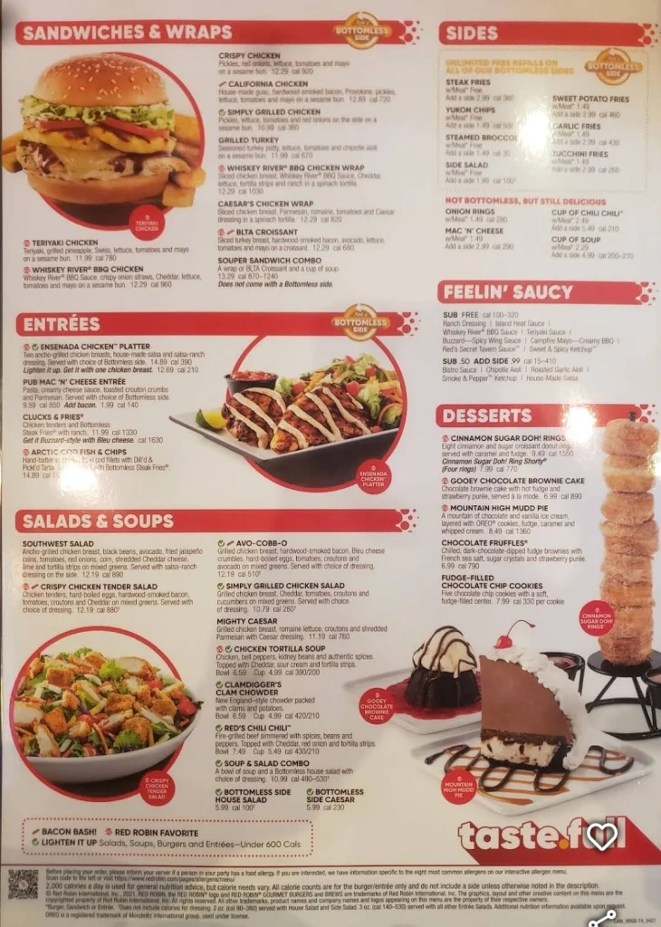 Red Robin Menu Updated Prices USA