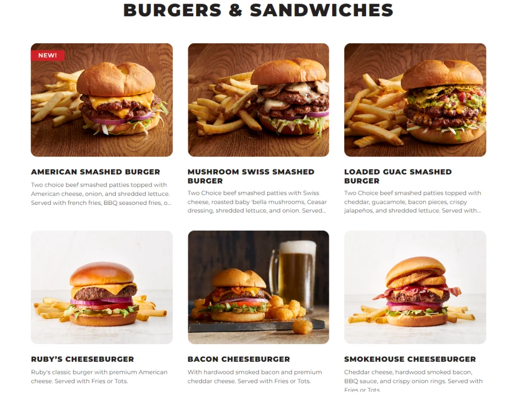 Ruby Tuesday Burgers & Sandwiches Menu USA