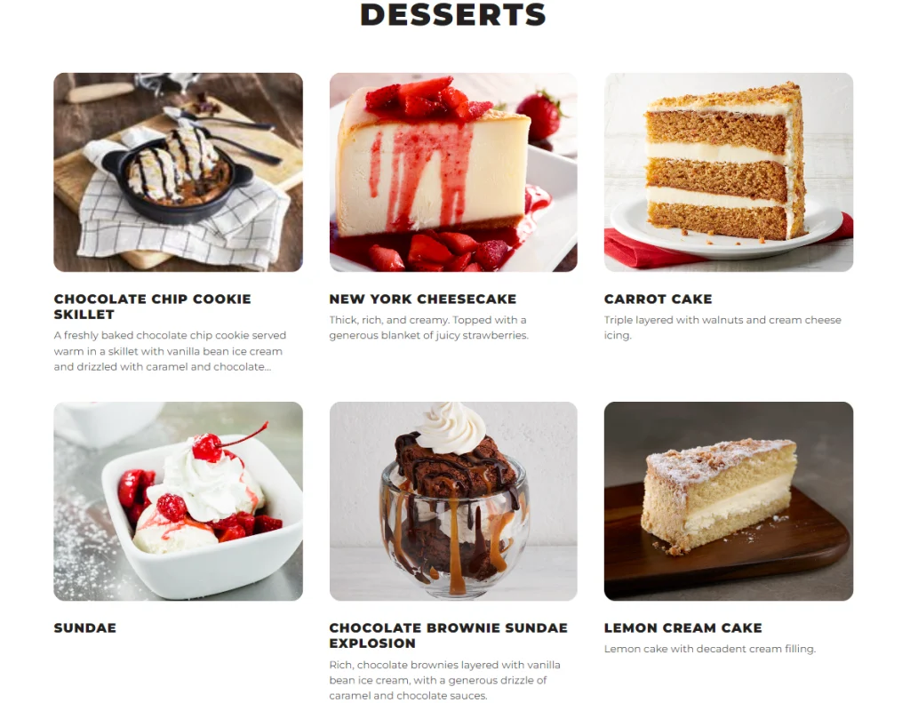 Ruby Tuesday Desserts Menu USA