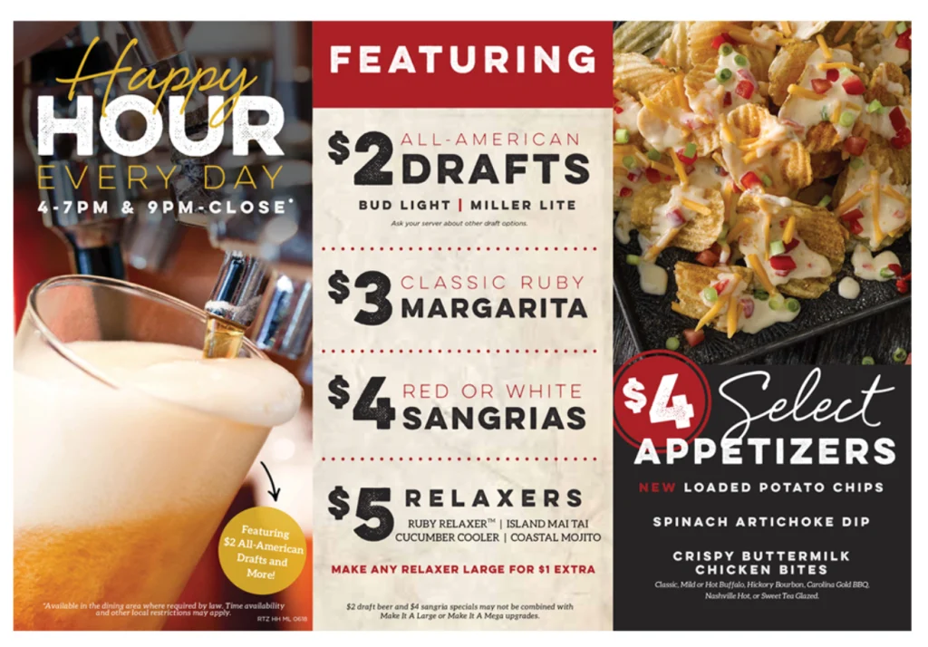 Ruby Tuesday Happy Hour Menu Deal USA