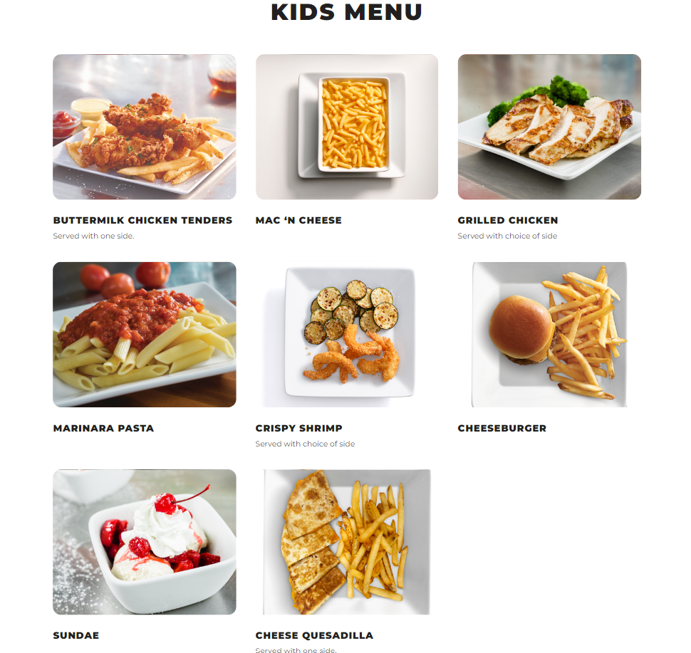 Ruby Tuesday Kids Menu USA