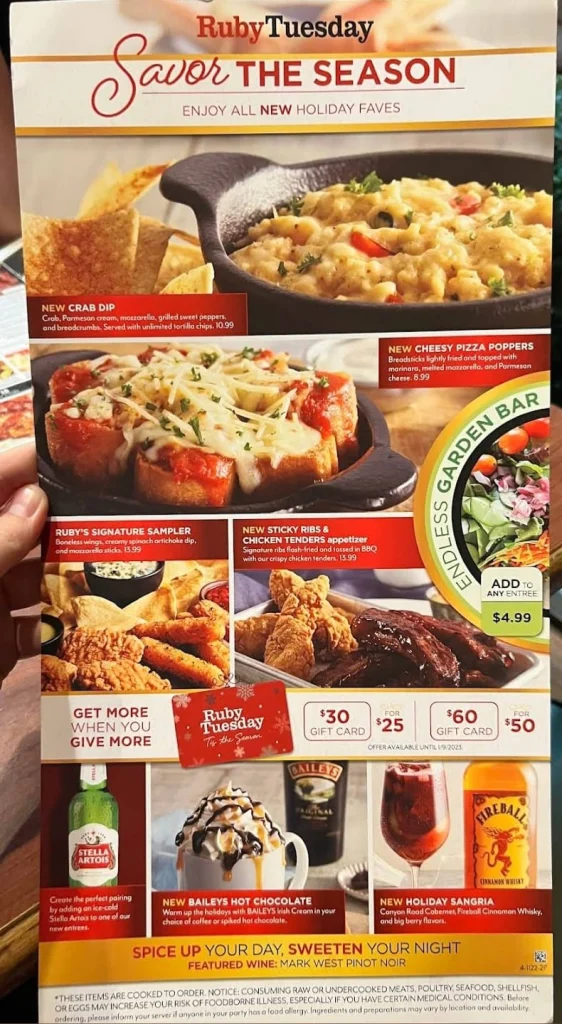 Ruby Tuesday Menu Items Prices USA