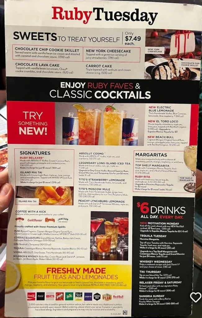 Ruby Tuesday Menu With Prices USA