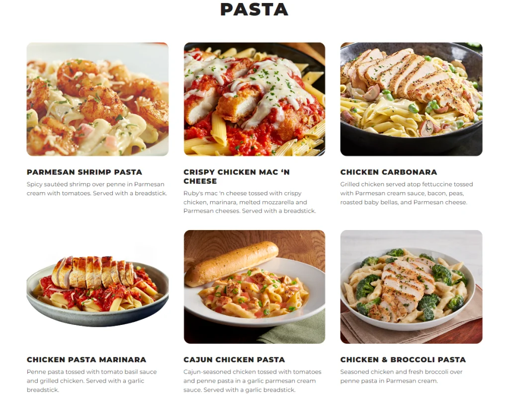 Ruby Tuesday Pasta Menu USA