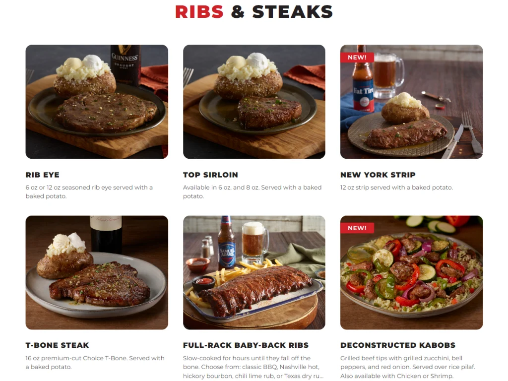 Ruby Tuesday Ribs & Steaks Menu USA