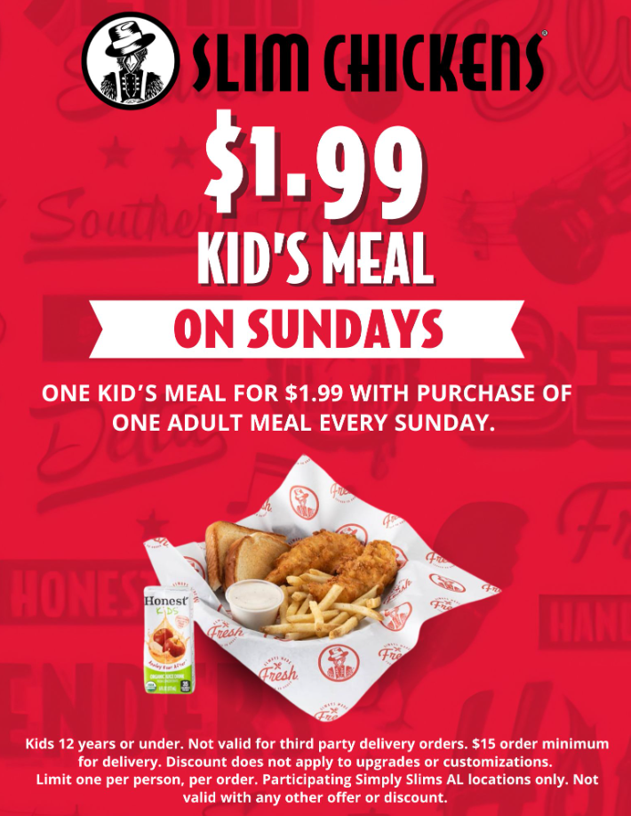 Slim Chickens Kids Meals Menu USA