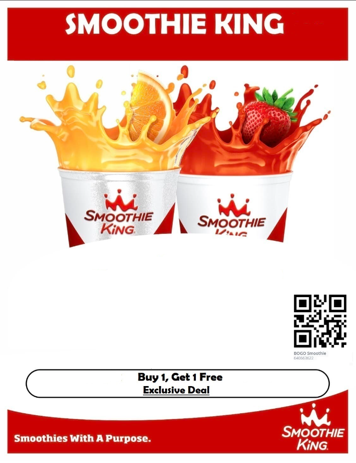 Smoothie King Buy One, Get One Free Menu Deal USA