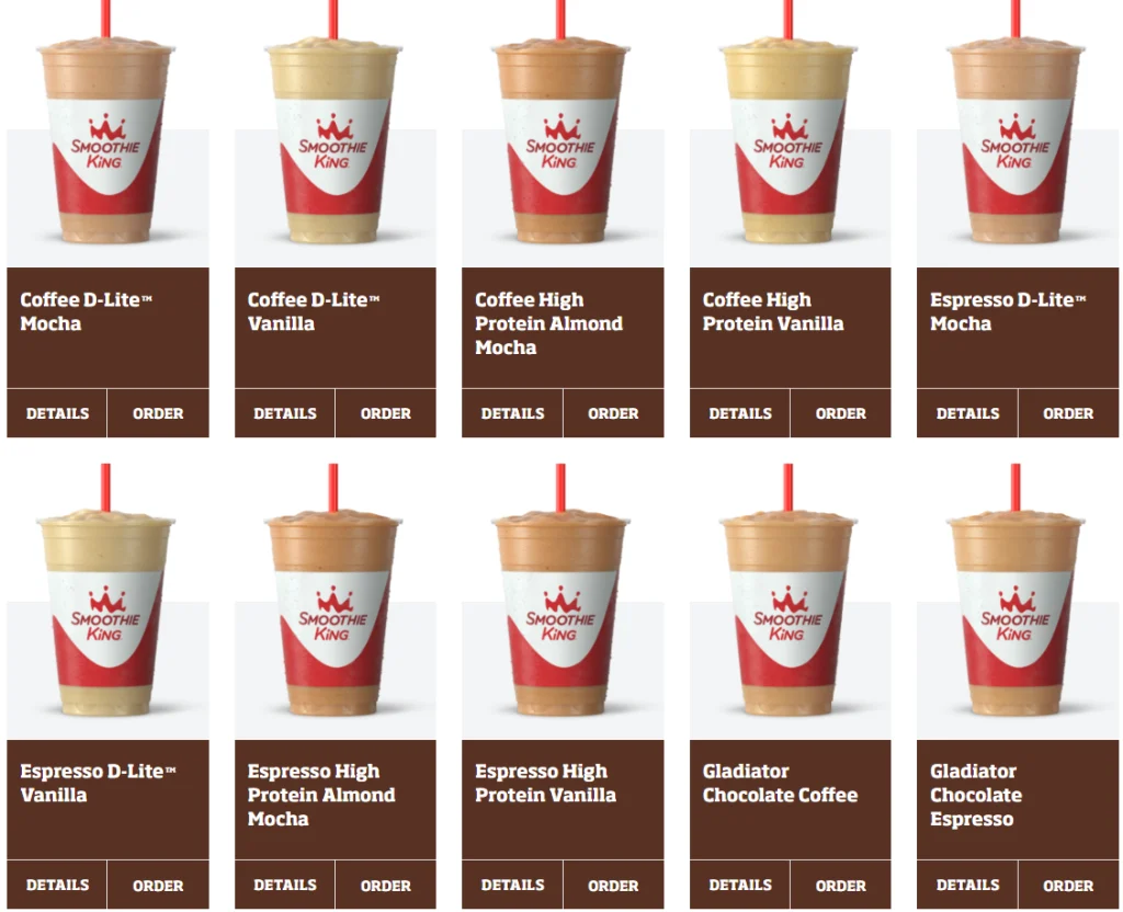 Smoothie King Feel Energized Menu USA