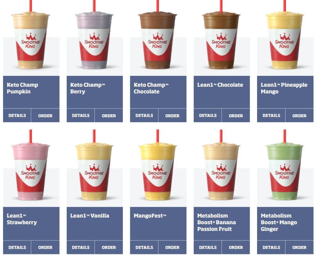 Smoothie King Manage Weight Menu USA