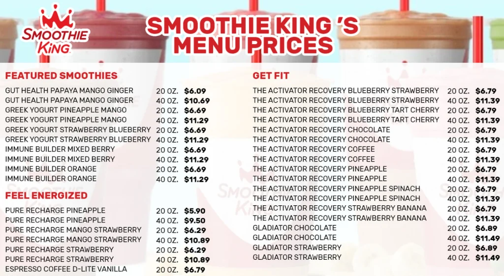 Smoothie King Menu Items Prices USA