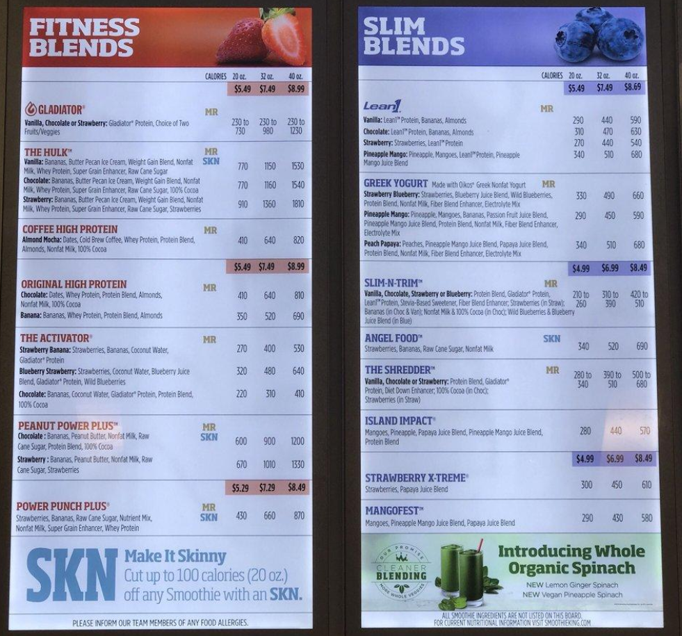 Smoothie King Menu Updated Prices USA